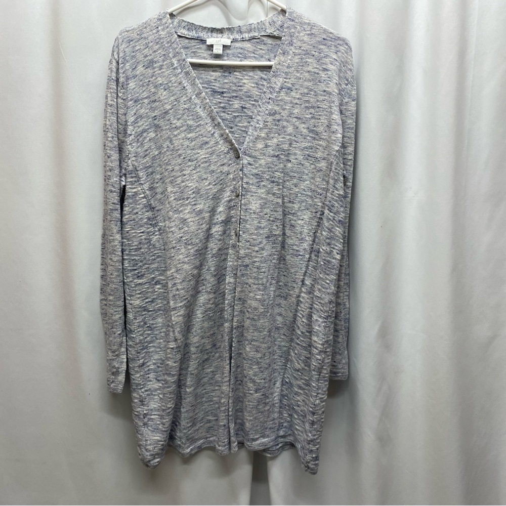 J. Jill cardigan button size large blue linen v-neck academia preppy long